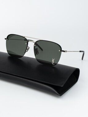 Saint Laurent Women Sunglasses Silver Grey Pilot SL309M 002 NEW AUTHENTIC